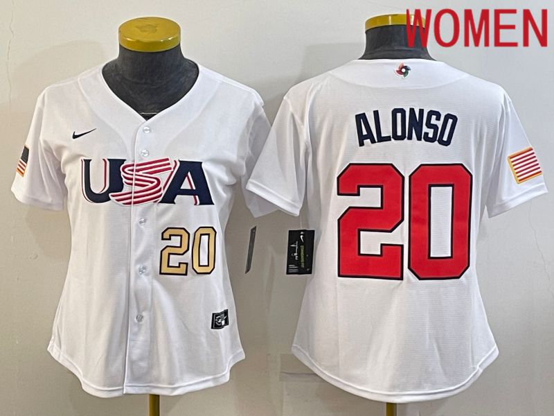 Women 2023 World Cub USA #20 Alonso White Nike MLB Jersey5->women mlb jersey->Women Jersey